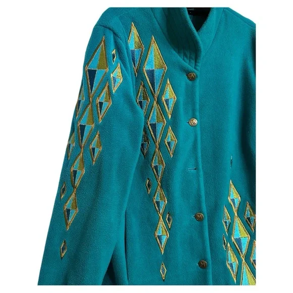 Bob Mackie Teal Fleece Jacket - Picture 7 of 8